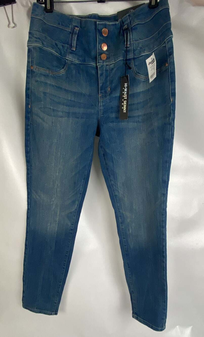 Charlotte Russe Hi-Waist Skinny Triple Button Denim Jeans